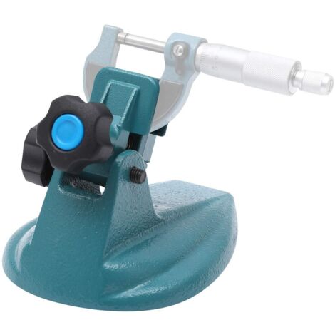Soporte para micrómetro con almohadillas antideslizantes dobles y base de hierro fundido para sujetar micrómetros externos de hasta 4" / 100 mm.
