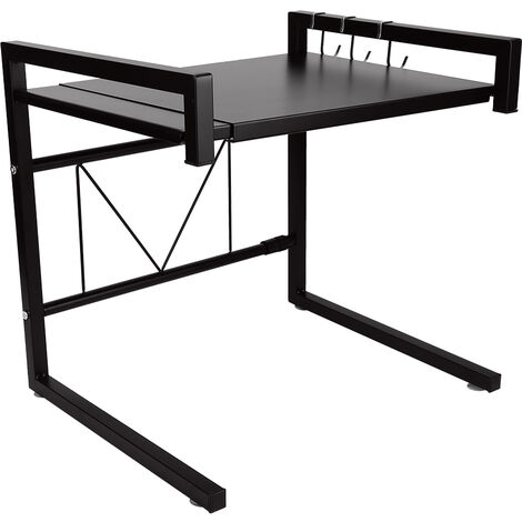 Soporte para microondas, estantería de cocina,estante de soporte para tostadora, organizador de armario con 3 ganchos (40-65) x42 cm Negro