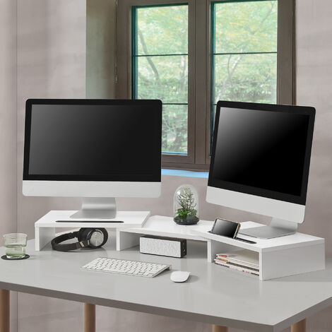 Soporte para monitor/portátil Vilppula Ajustable en altura Aglomerado - blanco [en.casa]