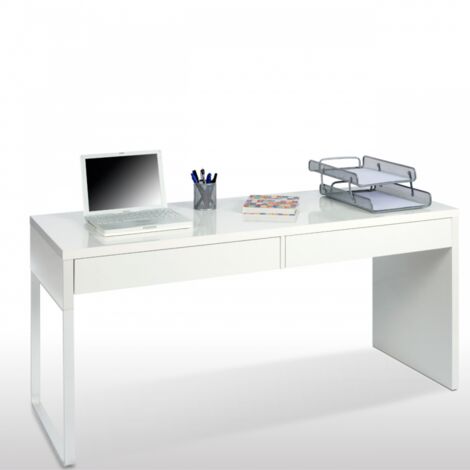 Soporte para ordenador con dos cajones, blanco brillante 138x50xh75 cm
