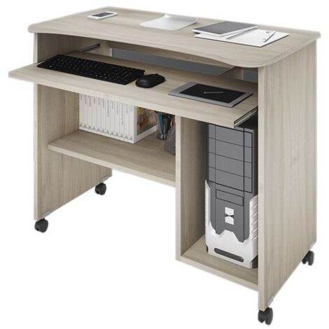 Soporte para ordenador de olmo con ruedas H.76 L.93 P.48.5 cm