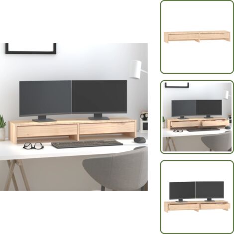 Soporte para ordenador - vidaXL Soporte para monitor madera maciza de pino 100x27x15 cm - Soporte de escritorio