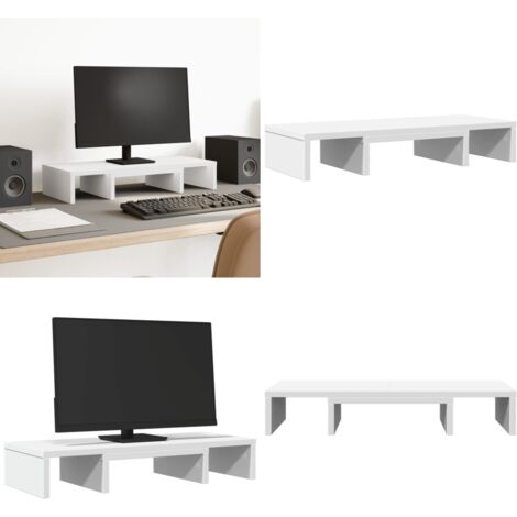 Soporte para pantalla ajustable madera blanco 60x24x10,5 cm - Soporte de monitor - Soporte de monitor de madera