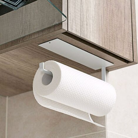 Soporte para papel de cocina autoadhesivo, soporte para toallas de papel para desenrollar, soporte para rollo de cocina montado en la pared para armario de cocina o baño