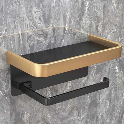 Soporte para papel higiénico de baño, no requiere taladrar, colgador de rollo de papel higiénico de montaje en pared (doble capa, negro y dorado)