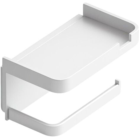 Soporte para papel higiénico, dispensador de rollos de papel de cocina adhesivos, organizador de baño con soporte para teléfono, blanco, 7,09 x 4,41 pulgadas