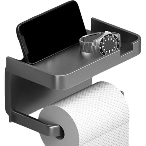 Soporte para papel higiénico, dispensador de rollos de toallas de papel adhesivas, organizador de baño con soporte para teléfono, gris, 7,09 x 4,41 pulgadas