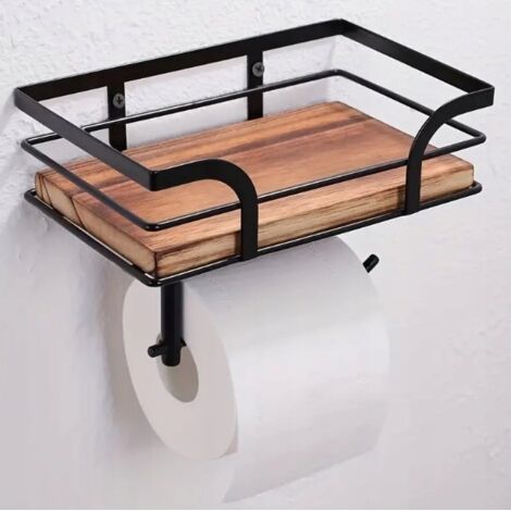 Soporte para Papel Higi茅nico con Gancho Negro Loft Autoadhesivo con Estante de Metal