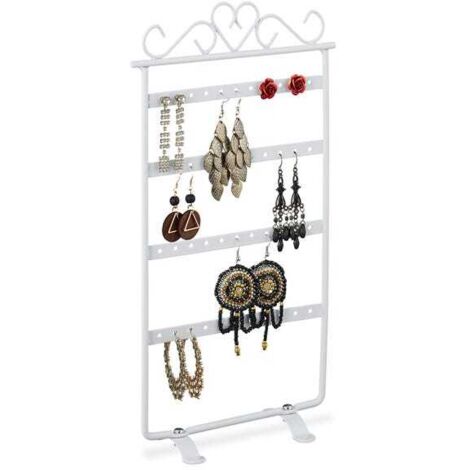 Soporte para pendientes, organizador de joyas, expositor, soporte, hierro, 30,5 x 16,5 x 6,5 cm, blanco