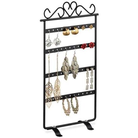 Soporte para pendientes, organizador de joyas, expositor, soporte, hierro, 30,5 x 16,5 x 6,5 cm, negro