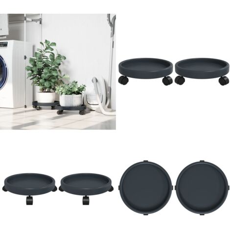 Soporte para plantas con ruedas 2 uds gris diámetro 34 cm 35 kg - Carrito para plantas - Soporte para macetas con ruedas