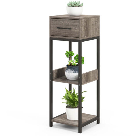 Soporte para plantas de 3 niveles 30,5 x 30,5 x 92 cm diseño moderno y compacto en metal gris y negro 200013721