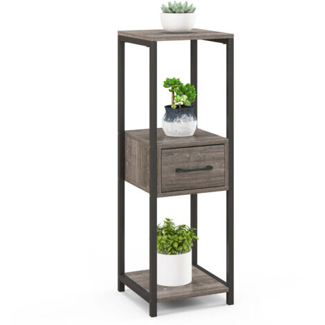 Soporte para plantas de 30,5 x 30,5 x 92 cm con cajón deslizante antivuelco diseño de fácil manejo en metal gris y negro 200013722
