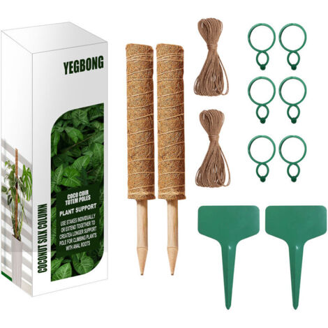 Soporte para plantas de coco de 2 piezas, 30 cm, poste de fibra de coco, poste tipo tótem para plantas trepadoras y de interior.