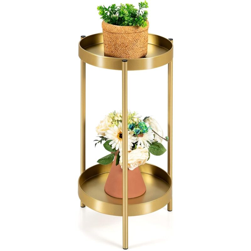 

Soporte para Plantas de Metal de 2 niveles Mesa auxiliar Soporte para Flores con Estante Capacidad de Carga de 15 kg para Salón Dormitorio Terraza