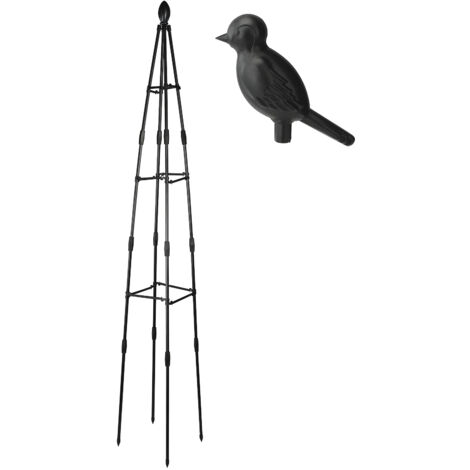 Soporte para plantas de metal recubierto de plástico – Juego de celosías blancas/negras de 80/120/160 cm con ramas cruzadas, cabeza de pájaro y adornos de capullos para jardines de flores, huertos y f