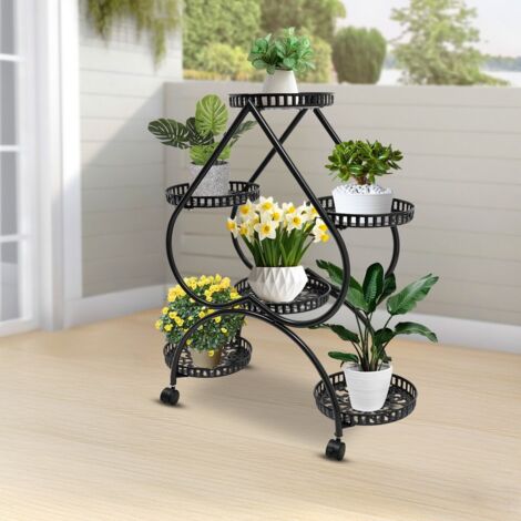 Soporte para plantas en forma de corazón 673380cm 6 paletas-Metal Soporte para plantas de exterior-interior Soporte para plantas de jardín Negro