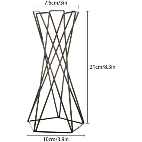 Soporte para plantas pentagonal de hierro negro con forma de antorcha — Altura 21 cm, Diámetro superior 7 cm, Base 10 cm, Planta no incluida