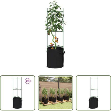 Soporte para plantas -  Tutores para tomates con bolsa 8 uds de acero y PP 116 cm
