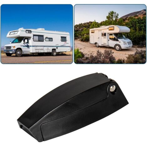 Soporte para puerta de autocaravana con gancho de almacenamiento, apto para caravanas, material resistente, fácil de instalar, color negro.