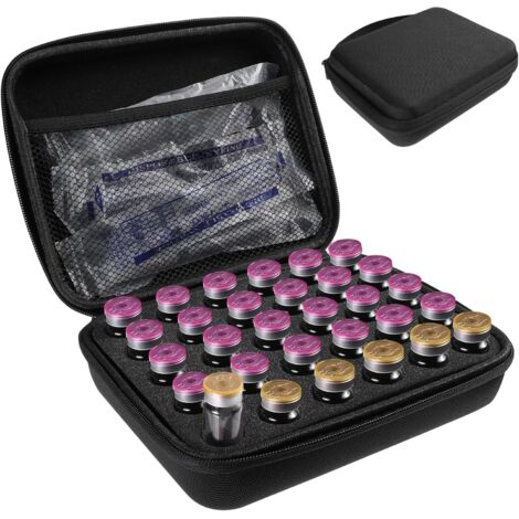 Soporte para refrigerador de insulina con 30 ranuras para viales de insulina peptídica con bolsa de malla para viales estándar U-100 de 10 ml, color negro
