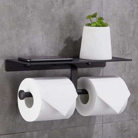 Soporte para rollos de aluminio con doble varilla, sin necesidad de taladrar. Soporte para rollos multiusos negro, sin necesidad de taladrar.
