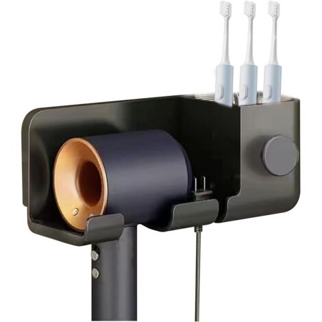 Soporte para secador de pelo de baño con tubo de almacenamiento - negro