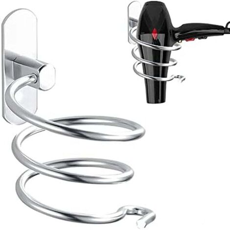 Soporte para secador de pelo KZQ (9,3 x 12,5 x 11,5 cm), forma espiral, de aluminio, para pared, sin taladros, para cocina, baño y accesorios de baño.