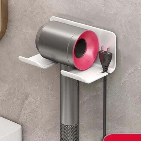 Soporte para secador de pelo KZQ, soporte de pared, soporte para secador de pelo, soporte sin taladro, soporte para secador y plancha de pelo, compatible con la mayoría de secadores (blanco)