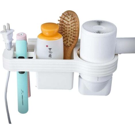 Soporte para secador de pelo KZQ, soporte para plancha de pelo, soporte para secador de pelo con organizador de cables, sin taladros, soporte para secador de pelo, organizador de secador de pelo de pa
