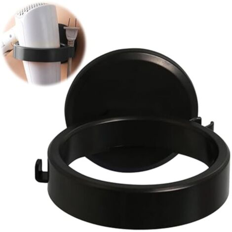 Soporte para secador de pelo, montaje en pared sin necesidad de taladrar, soporte para secador de pelo, material plástico ABS, autoadhesivo (negro).