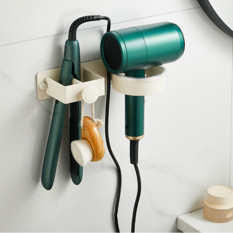 Soporte para secador de pelo, no requiere taladrar, apto para baño, dormitorio, hotel, color blanco crema.