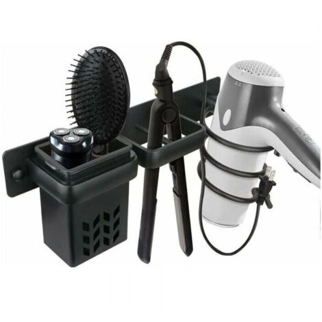 Soporte para secador de pelo para baño, juego de accesorios organizador para plancha de pelo, soporte profesional de aluminio para secador de pelo montado en la pared, estante con agujeros