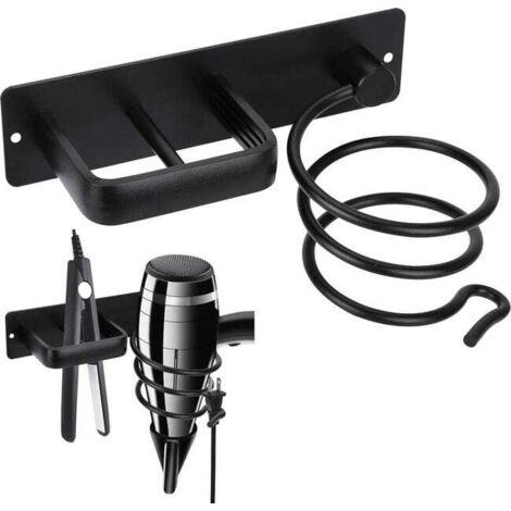 Soporte para secador de pelo – Secador de pelo y soporte para secador – Almacenamiento práctico para tu plancha de pelo – Negro