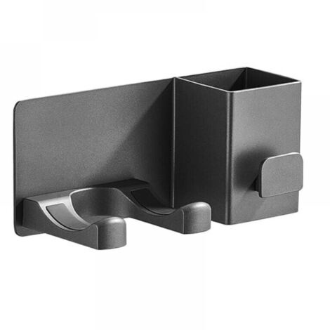 Soporte para secador de pelo, soporte para secador de pelo sin perforar con organizador de cables, soporte de aluminio autoadhesivo para secadores de pelo y planchas
