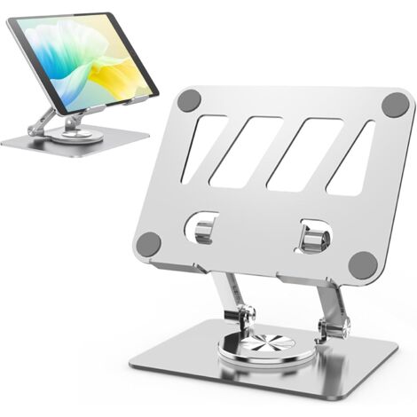 Soporte para tablet con base giratoria de 360 grados, ajustable y plegable, soporte para iPad compatible con iPad/Pro/Air/Mini, tabletas, iPhone 15 Pro, Switch y más de 4,7 a 12,9 pulgadas (plata)