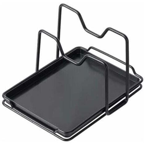 Soporte para tapa de olla Moqing, soporte para tabla de cortar, soporte para cuchara, soporte para tabla de cortar, organizador con bandeja de goteo (negro)