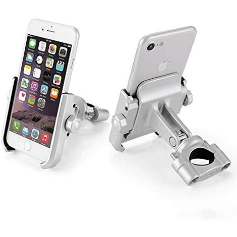Soporte para teléfono celular de bicicleta de motocicleta montado en manillar de aluminio ajustable de 360 ° para navegador GPS de mano de motocicleta universal (manillar plateado) 1 pieza