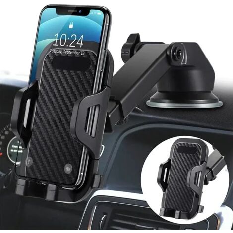 Soporte para teléfono de coche con ventosa, soporte para smartphone para fijar al parabrisas y al salpicadero.
