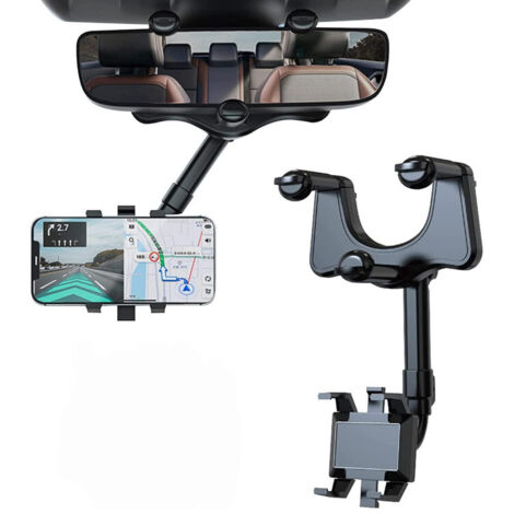 Soporte para teléfono de coche giratorio de 360°, compatible con todos los smartphones - Soporte para espejo retrovisor, ajustable y retráctil - OUYLAF
