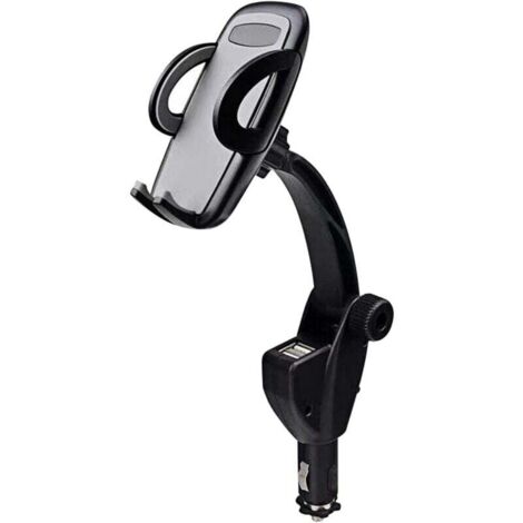 Soporte para teléfono de coche KZQ, cargador USB dual 2 en 1 con soporte ajustable, soporte universal de 360 grados para encendedor de coche (negro)