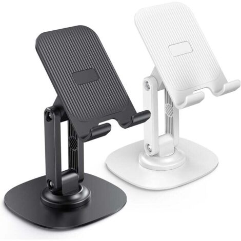 Soporte para teléfono KZQ de 2 piezas, ajustable para escritorio, giratorio y plegable de 360°, compatible con todos los smartphones, blanco y negro