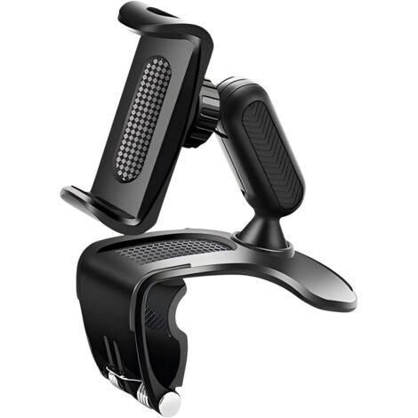 Soporte para teléfono móvil para salpicadero de coche, giratorio 360 grados, multifuncional, para parasol, retrovisor, compatible con smartphones de 4 a 7 pulgadas (negro)