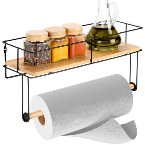 SOPORTE PARA TOALLAS DE PAPEL CON ESTANTE, DE METAL NEGRO, PARA COCINA