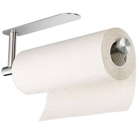 Soporte para toallas de papel de cocina, estilo armario, no requiere perforación, instalación bajo armario, acero inoxidable, autoadhesivo, soporte para toallas de papel de cocina (plateado)