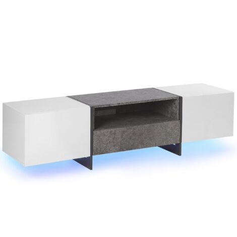Soporte para TV chapado efecto hormigón en blanco con luz LED estante de almacenamiento cajoneras Russel