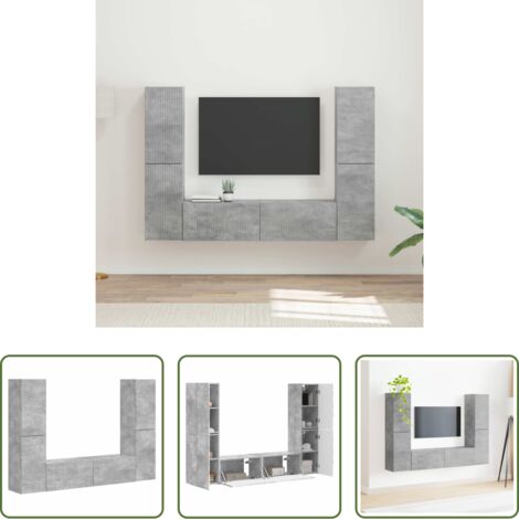 Soporte para TV -  Conjunto de mueble de TV 6 pcs Gris Concreto
