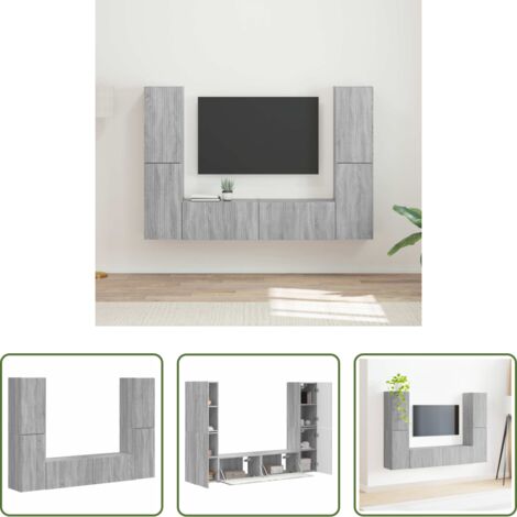 Soporte para TV -  Conjunto de mueble de TV 6 pcs Gris Sonoma Madera de ingeniería