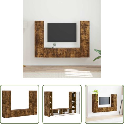 Soporte para TV -  Conjunto de mueble de TV 6 pcs Roble ahumado