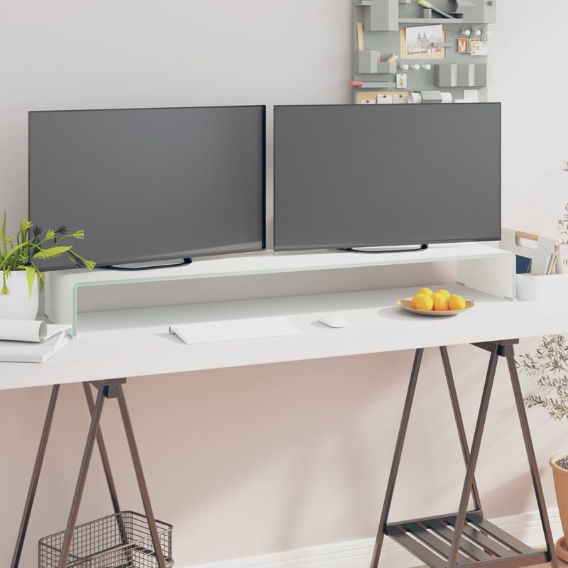 

Soporte para TV/Elevador monitor cristal blanco 120x30x13 cm